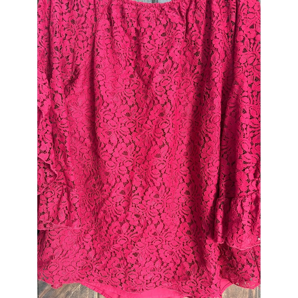 Forgotten‎ Grace Red Floral Lace Peasant Top Bell Sleeve Off Shoulder Large - Picture 12 of 15